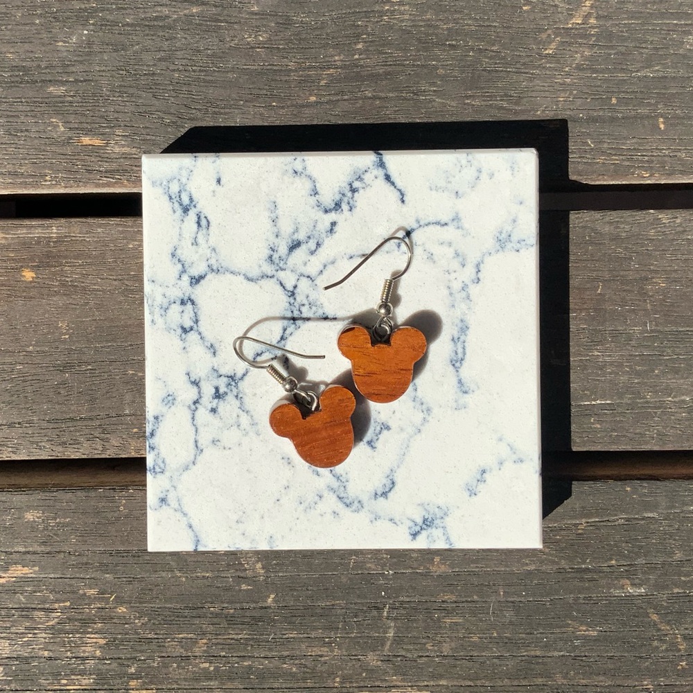 Wooden Mickey Mouse Dangly Earrings